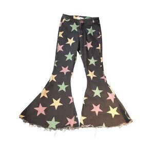 Toast Jeans Women Sz M Denim Flare Leg Star Print Bell Bottom‎ Everyday Boho